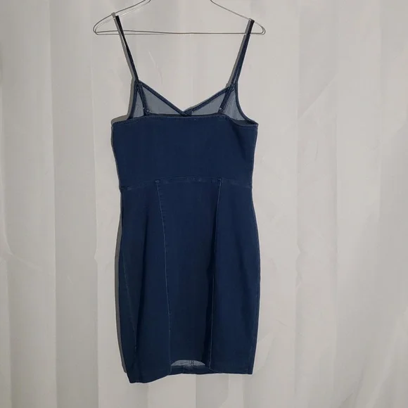 Denim Sleeveless Strappy Mini Dress Button Down Details Bodycon Juniors Large - Picture 6 of 8